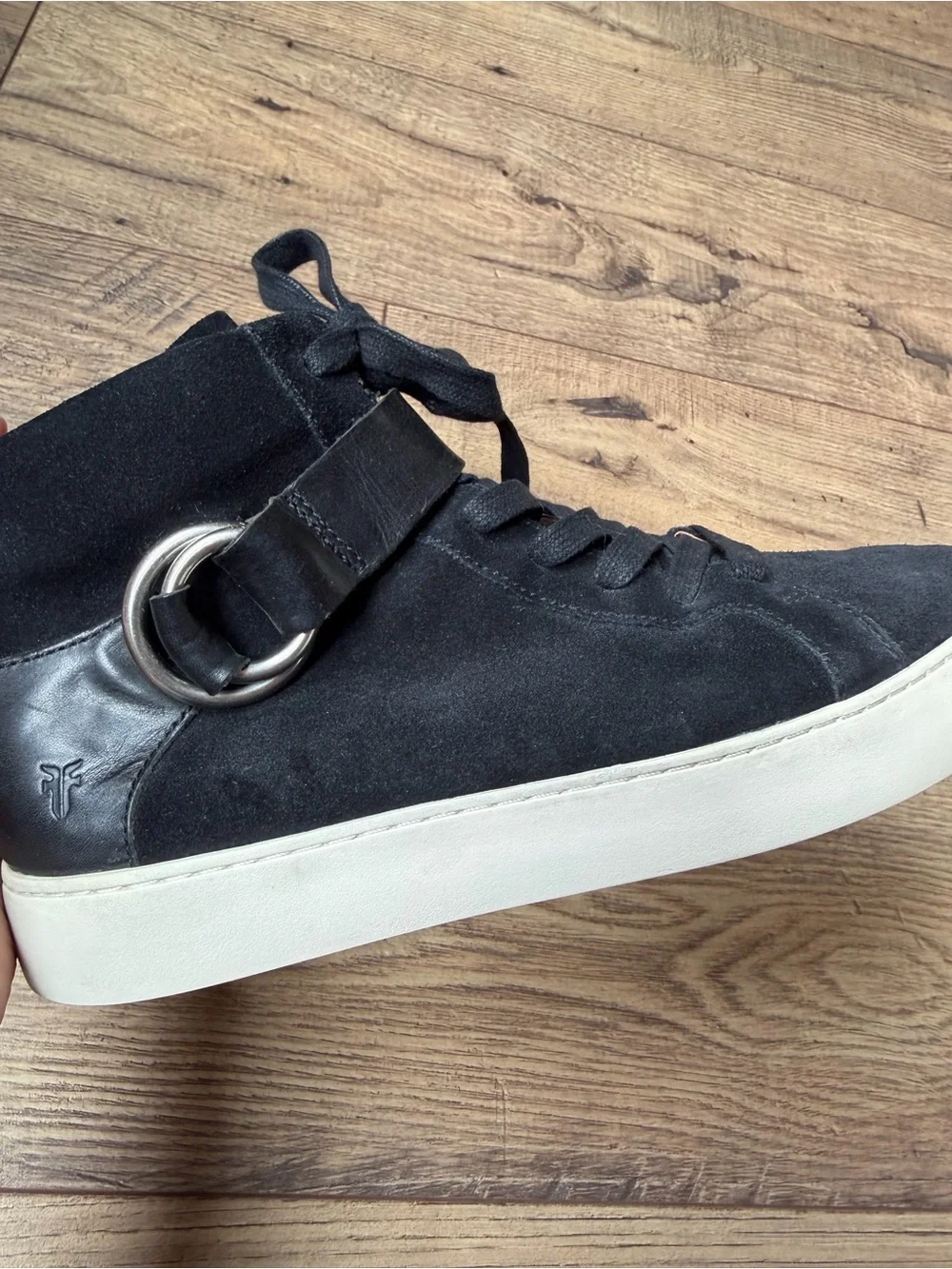 Frye Black Suede Leather High Top Harness Ring Sneakers Sz 9 women’s lace up